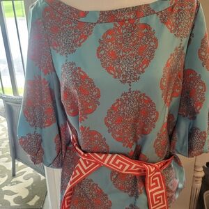Lilly Pulitzer silk turquoise print blouse sash. Size 10